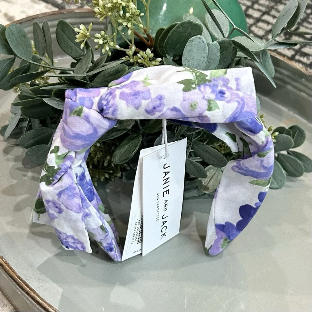 Janie And Jack Viola Floral Purple/White Bow Headband‎ NWT